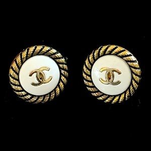 AUTHENTIC Chanel Gold and White Earrings - stamped